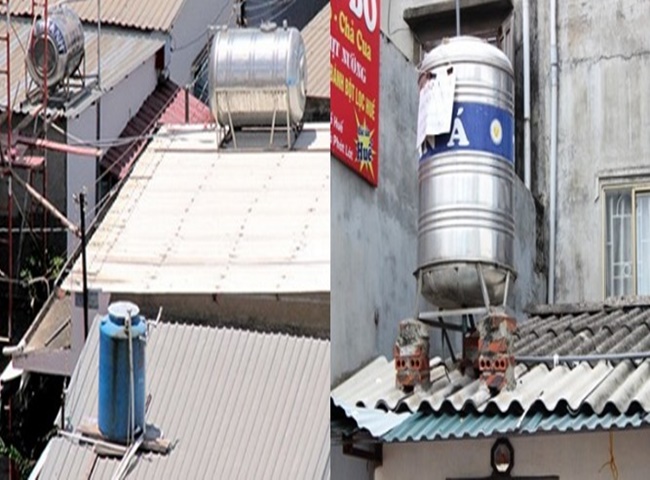 vị trí không nên đặt bồn nước trên mái nhà